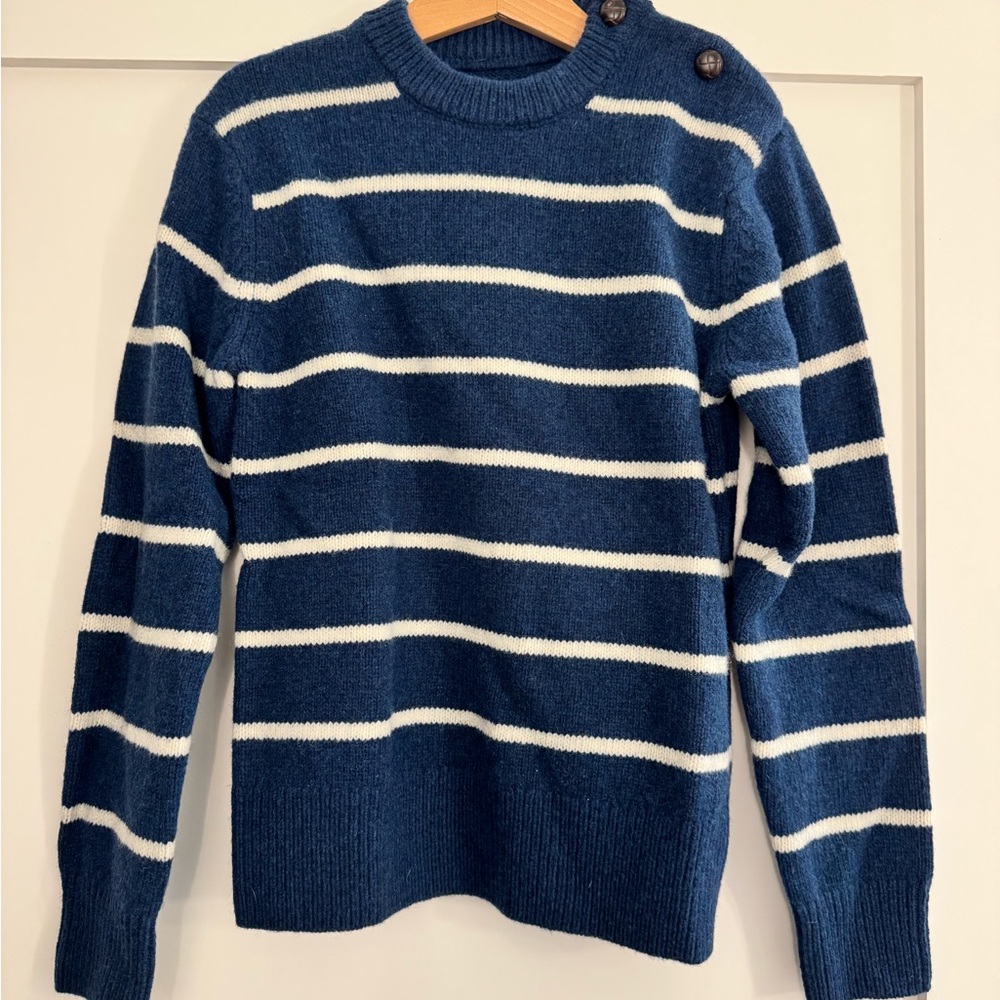 Cyrillus kid Blue and White Striped Crewneck wool Sweater
